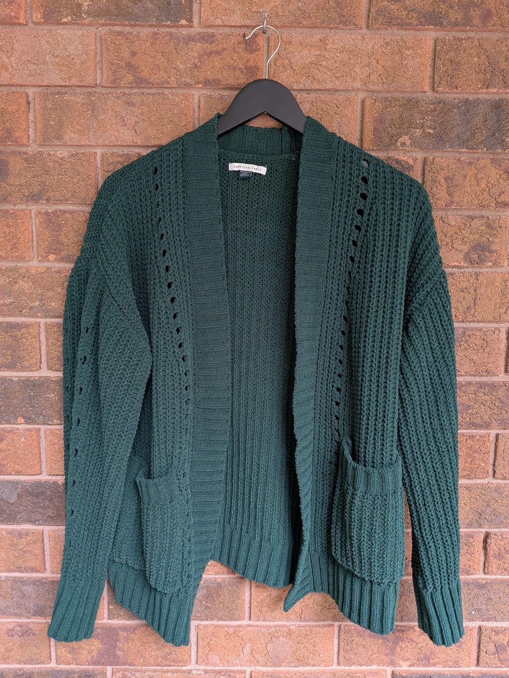 American Eagle Outfitters Dark Green Open-Front Knit Cardigan